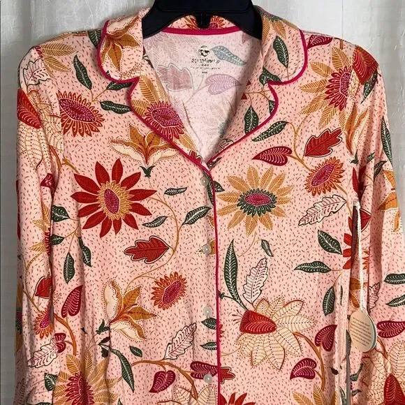 Spartina 449 XXS Botanic Garden Peach Pink Boho Floral Long Sleeve Sleep Shirt - Picture 10 of 16
